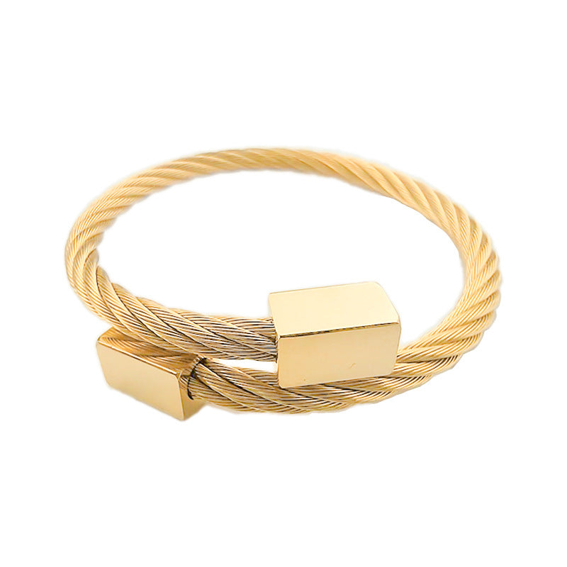 Wholesale hot twist wire rope bracelet bracelet stainless steel opening square head popular three color bracelet